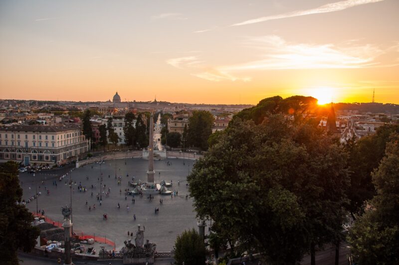 Pincio západ slnka nad Piazza del Popolo